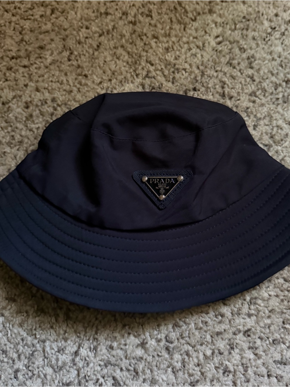 Prada Black Bucket Hat with Triangular Logo - Picture 2 of 6